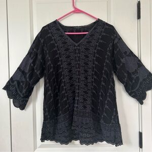 $298 JOHNNY WAS size XS S  Hakaru V Neck 3/4 Slv Embroidered Cupro Top No Tag